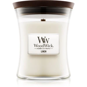 Woodwick Linen vonná sviečka s dreveným knotom 275 g