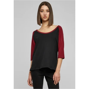 Women's 3/4 contrast raglan t-shirt blk/burgundy