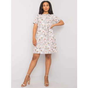 Light gray plus size floral dress with a tie