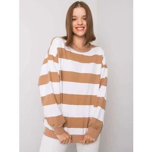 White and camel sweatshirt without a striped hood