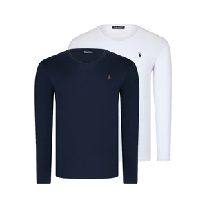 DOUBLE SET T8587 DEWBERRY V COLLAR MEN'S SWEATSHIRT-WHITE-LACİVERT