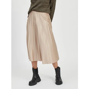 Beige Pleated Midi Skirt VILA-Nitban - Women