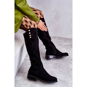 warm suede flat-heeled boots Black Laura