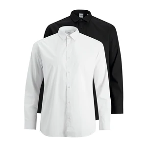 Jack&Jones PLUS 2 PACK - pánska košeľa JJJOE Slim Fit 12195941 Black/PACK WHIT 5XL