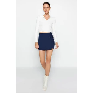 Trendyol Navy Blue Lace-Up and Eyelet Detail Woven Shorts Skirt