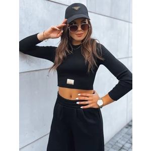 Women's set of wide trousers and crop top with long sleeves ASTRAL ALLURE black Dstreet