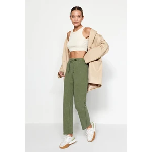 Trendyol Khaki Anti-aging/Faded-Effect Straight Fit Thin, Knitted Sweatpants