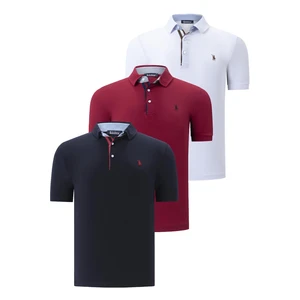 TRIPLE SET T8582 DEWBERRY MENS T-SHIRT-NAVY BLUE-WHITE-BURGUNDY