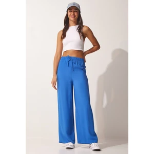 Happiness İstanbul Women's Blue Cotton Viscose Palazzo Pants