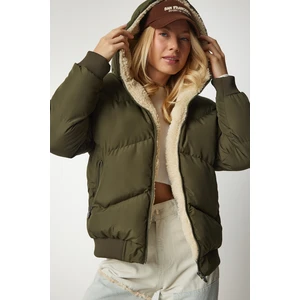 Happiness İstanbul Women's Khaki Hooded Down Jacket