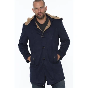 PLT8399 DEWBERRY SUEDE LOOK MEN'S COAT-PLAIN NAVY BLUE