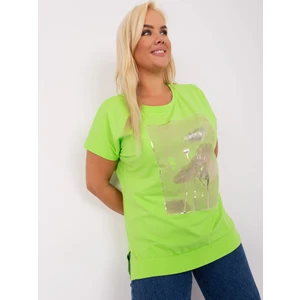 Light green loose blouse plus size with print