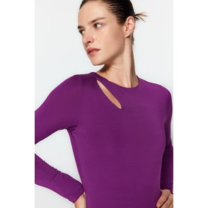 Trendyol Purple Cut Out/Window Detailed Crew Neck Snap Fastener Flexible Knitted Body