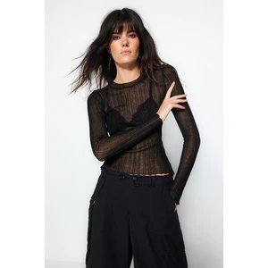 Trendyol Black Sheer Look Turtleneck Knitwear Sweater