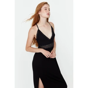 Trendyol Black Lace and Knitted Nightgown with Back Detail and a Slit