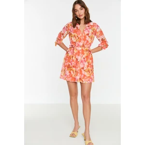 Trendyol Red Belted Patterned Shirt Dress