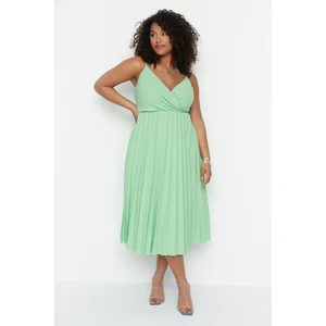 Trendyol Curve Green Double Breasted Collar Knitted Strap Dress