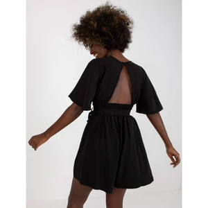 Black short jumpsuit with RUE PARIS binding