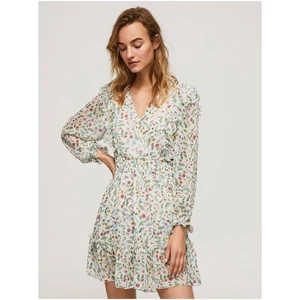 Cream Women's Floral Short Dress with Ruffle Pepe Jeans Dina - Women