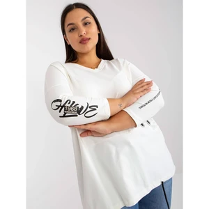 Ecru cotton plus size blouse with a V-neck