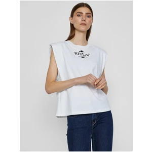 White Women's T-Shirt with Replay Print - Women