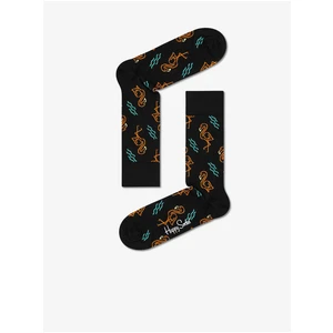 Black Patterned Socks Happy Socks Flamingo - Women