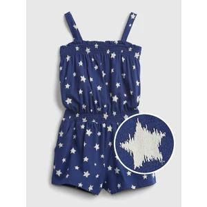 Modrý holčičí dětský overal smocked graphic romper