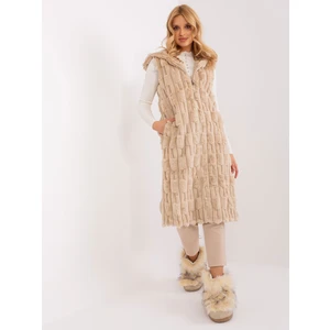 Beige fur vest with buckle