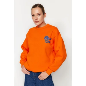 Trendyol Orange Thick Inside Polar Slogan Embroidered Regular/Normal Pattern Knitted Sweatshirt