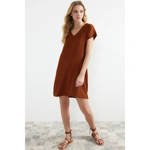 Trendyol Tile Wrap/Textured V-Neck Shift/Plain Knitted Mini Dress