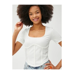 Koton Crop T-shirt Corset-Look Short Sleeve Crew Neck