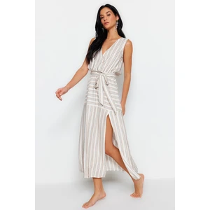 Trendyol Striped Belted Midi Weave Slit Beach Dress