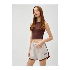 Koton Slogan Embroidered Shorts Waist with Lace-Up Piping Detail.