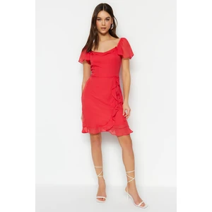 Trendyol Pomegranate Blossom A-Line Mini Dress with Ruffles and Lining