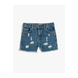 Koton Girl's Denim Shorts Destroyed with Pocket Cotton