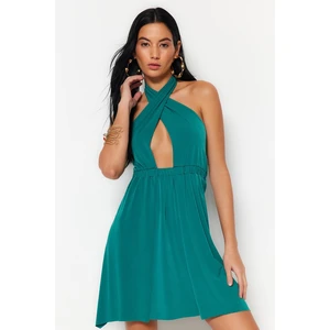 Trendyol Khaki Mini Knitted Cut Out/Window Beach Dress