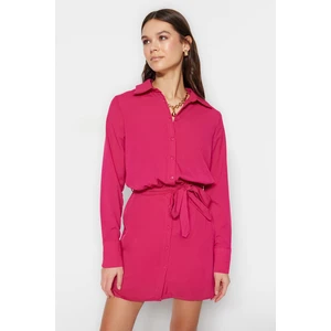 Trendyol Belted Fuchsia Mini Woven Shirt Dress