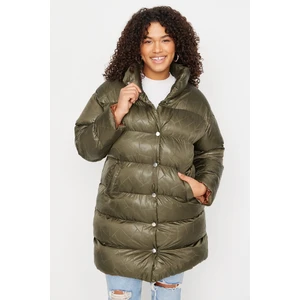 Trendyol Curve Khaki Stand Up Collar Printed Inflatable Coat