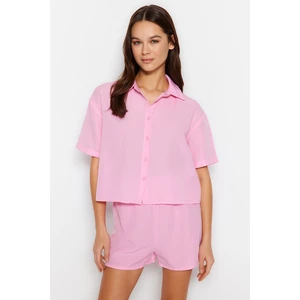 Trendyol Light Pink Elastic Detailed Shirt-Shorts Woven Pajamas Set