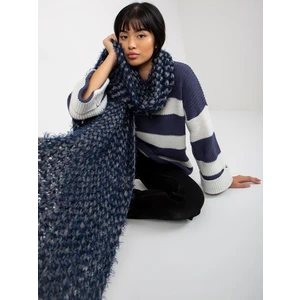 Women's winter knitted scarf of gray and dark blue color