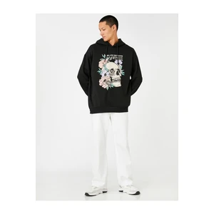 Koton Hooded Oversized Sweatshirt, Raised Skull Printed