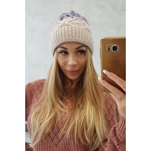 Beanie with fleece Alice K248 beige+purple