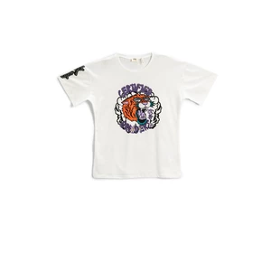 Koton Tiger Print T-Shirt Short Sleeved Crew Neck Cotton