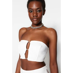 Trendyol Ecru Crop Lined Woven Shiny Stones Window/Cut Out Detailed Bustier