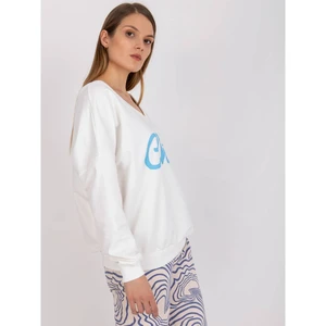 Ecru-blue oversized cotton sweatshirt with a print