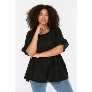 Trendyol Curve Black Ruffle Woven Blouse