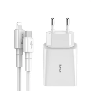 Baseus adaptér USB-C PD 18W + kábel USB-C/Lightning 2.4A 1m, biely