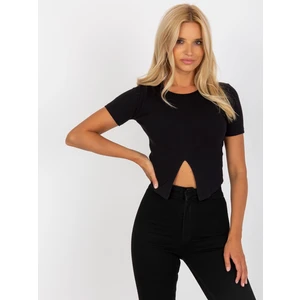 Black ribbed short sleeve top by RUE PARIS