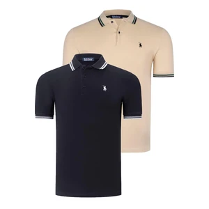 DUAL SET T8594 DEWBERRY MENS T-SHIRT-BLACK-BEIGE