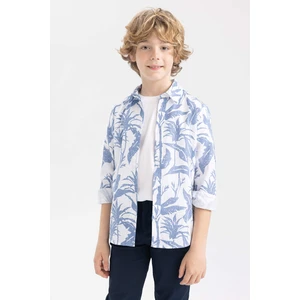 DEFACTO Boy Floral Pattern Linen Look Long Sleeve Shirt